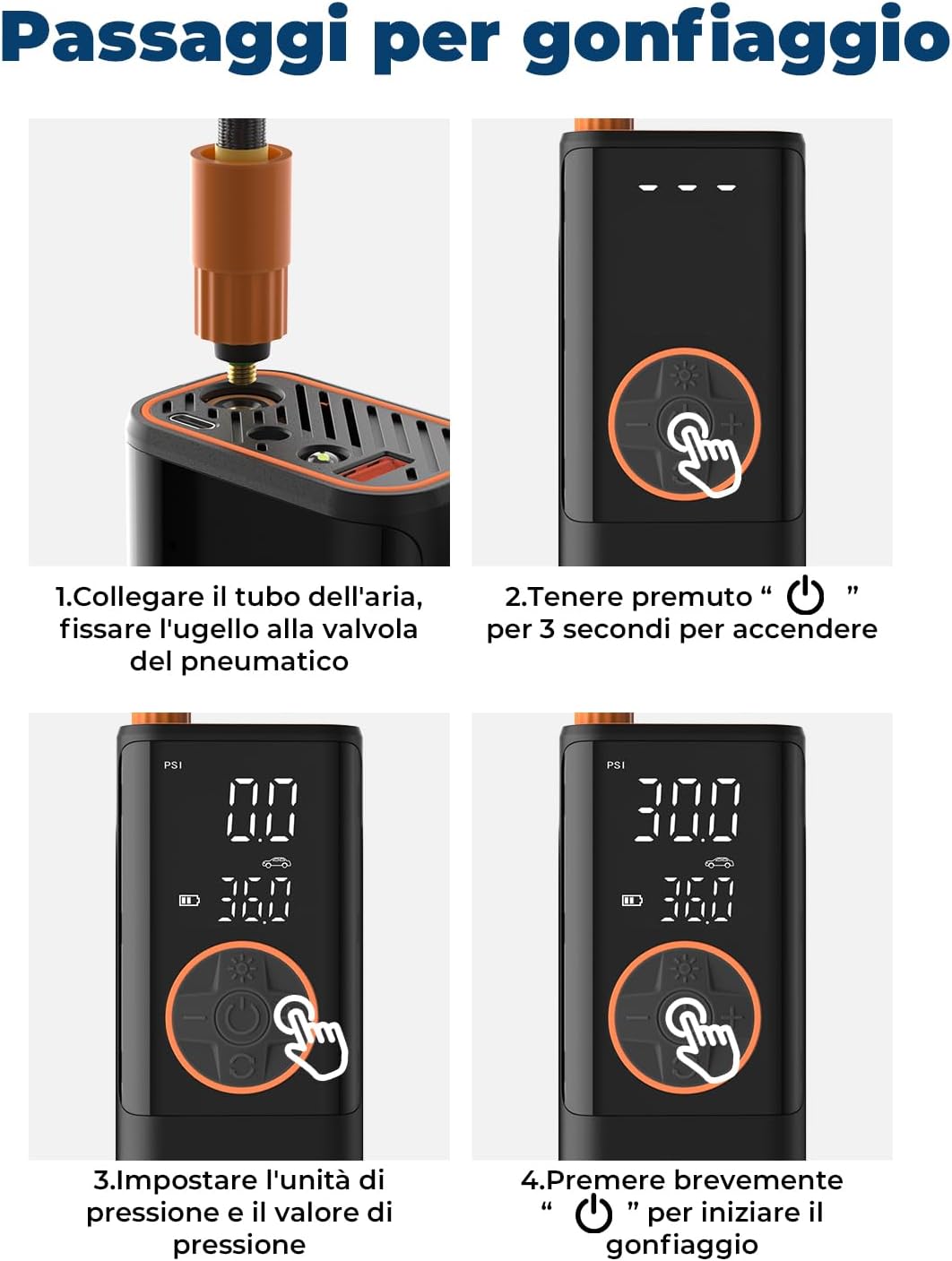 Oasser Compressore Aria Portatile 150PSI, 6000mAh, Inflazione Rapida, Doppio Schermo LCD, Spegnimento Automatico,Torcia LED, per Auto/Moto/Bici