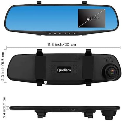 Mirror Dash Cam, Rear View Mirror Camera Smart Driving Assistant, 1080P Dash Cameras Front and Rear, 4. 3in Screen Motion Detection Loop Recording