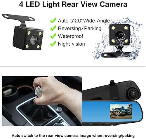 Mirror Dash Cam, Rear View Mirror Camera Smart Driving Assistant, 1080P Dash Cameras Front and Rear, 4. 3in Screen Motion Detection Loop Recording