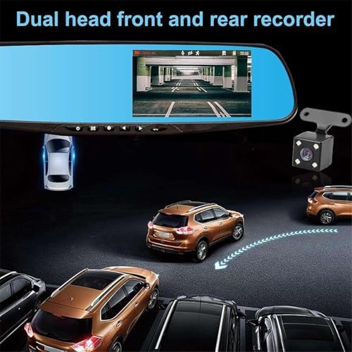 Mirror Dash Cam, Rear View Mirror Camera Smart Driving Assistant, 1080P Dash Cameras Front and Rear, 4. 3in Screen Motion Detection Loop Recording