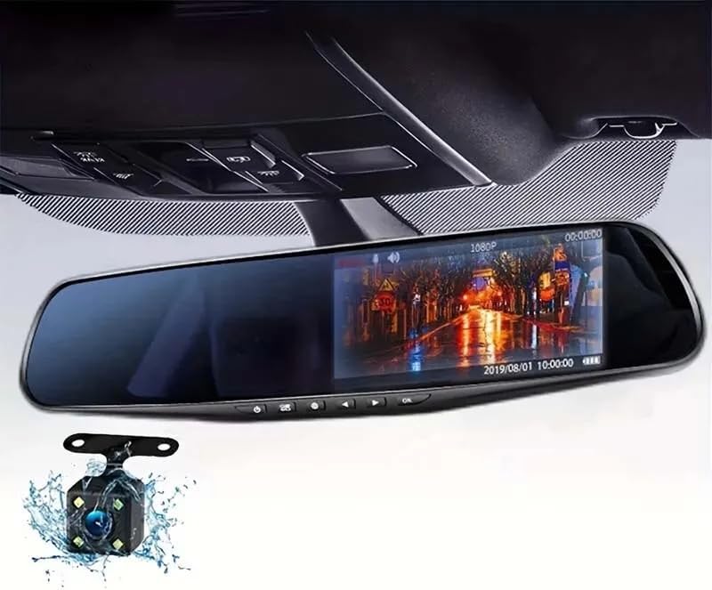 Mirror Dash Cam, Rear View Mirror Camera Smart Driving Assistant, 1080P Dash Cameras Front and Rear, 4. 3in Screen Motion Detection Loop Recording