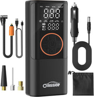 Oasser Compressore Aria Portatile 150PSI, 6000mAh, Inflazione Rapida, Doppio Schermo LCD, Spegnimento Automatico,Torcia LED, per Auto/Moto/Bici