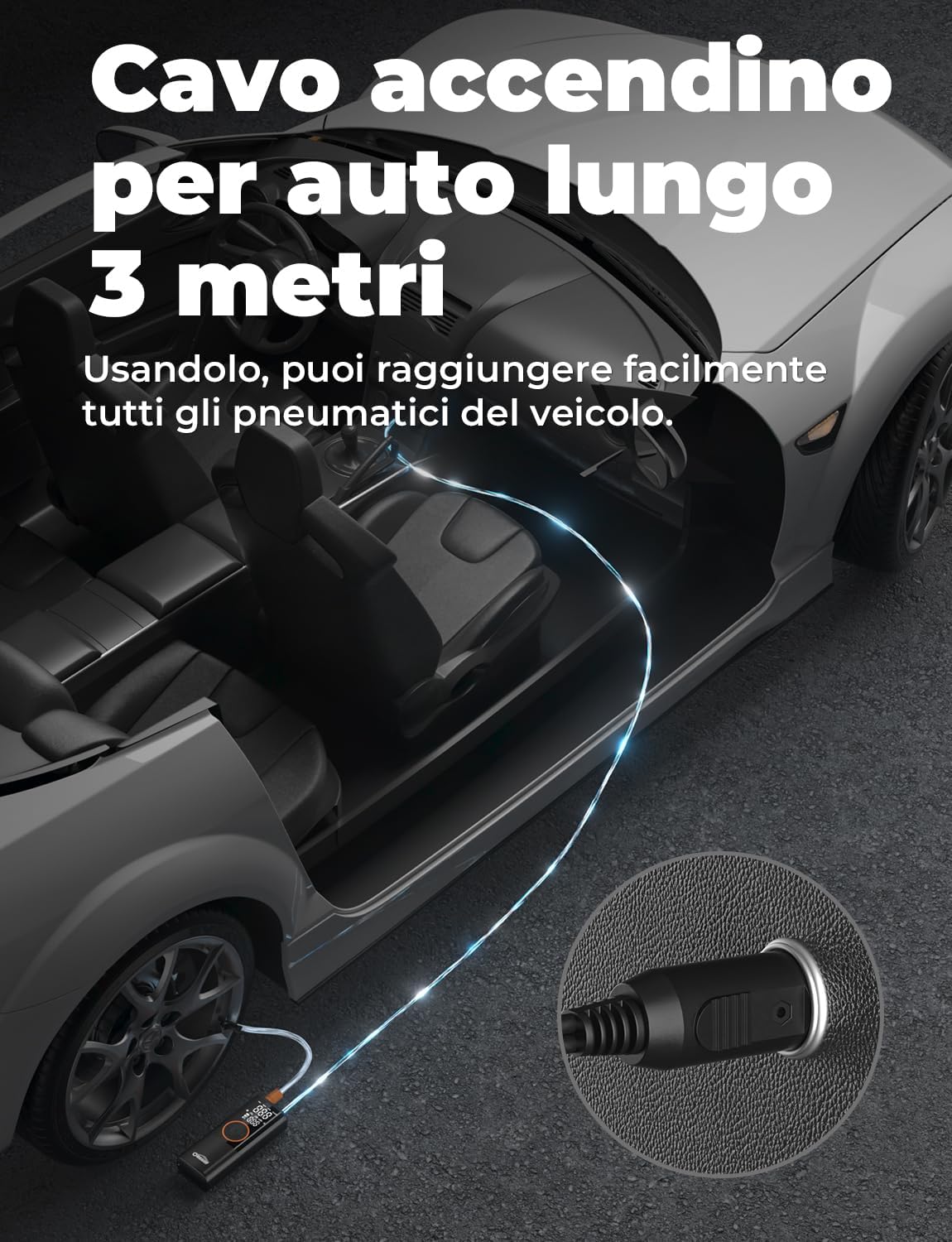 Oasser Compressore Aria Portatile 150PSI, 6000mAh, Inflazione Rapida, Doppio Schermo LCD, Spegnimento Automatico,Torcia LED, per Auto/Moto/Bici