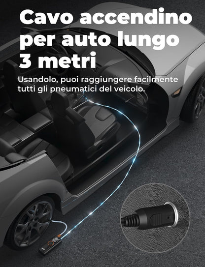 Oasser Compressore Aria Portatile 150PSI, 6000mAh, Inflazione Rapida, Doppio Schermo LCD, Spegnimento Automatico,Torcia LED, per Auto/Moto/Bici